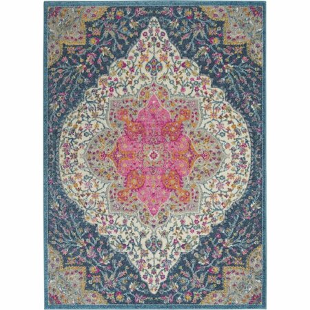 HOMEROOTS 4 x 6 ft. Blue & Pink Medallion Area Rug 385745